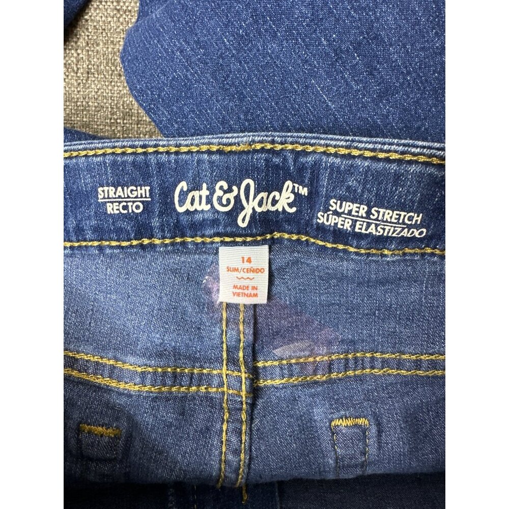 Cat & Jack Girls Blue Straight Leg Super Stretch Jeans Size 14 Belt Loops - Picture 3 of 6